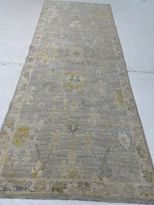 Hand-Knotted Wool Runner Turkish Oushak 2'9" x 7'2"
