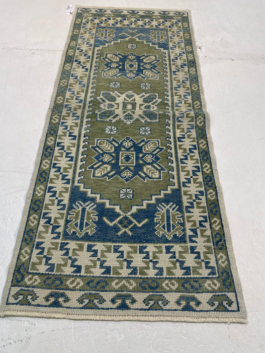 Hand-Knotted Wool Runner Turkish Oushak 2'10" x 6'9"