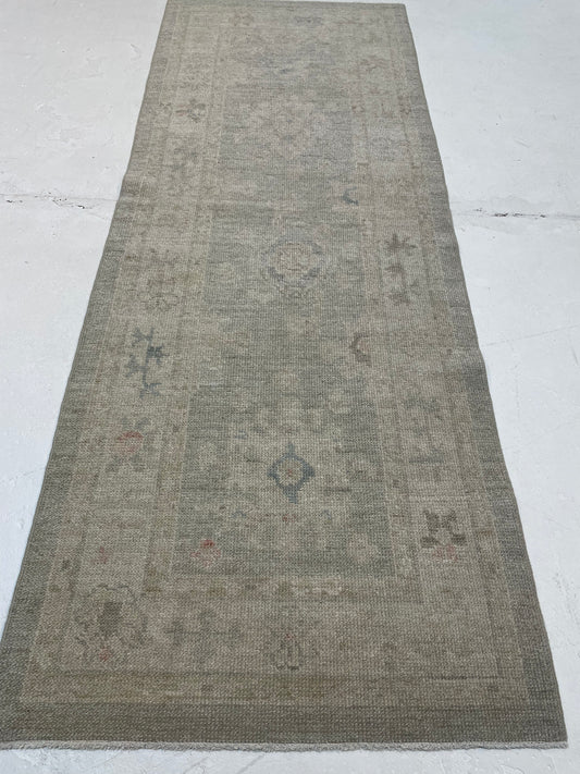 Hand-Knotted Wool Runner Turkish Oushak 2'7" x 6'10"