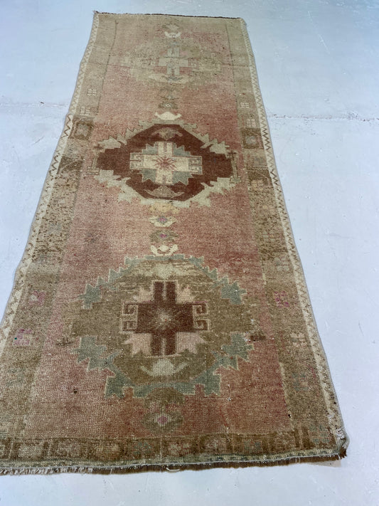 Hand-Knotted Wool Runner Turkish Oushak  2'8" x 7'1"