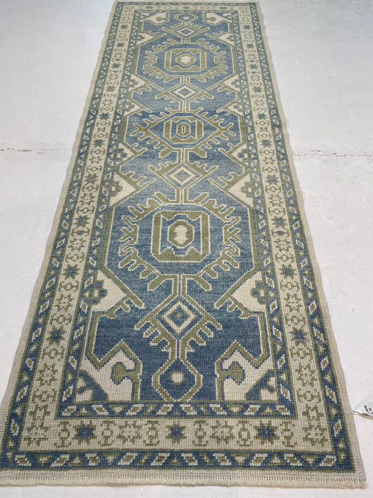 Hand-Knotted Wool Runner Turkish Oushak 2'10" x 8'1"