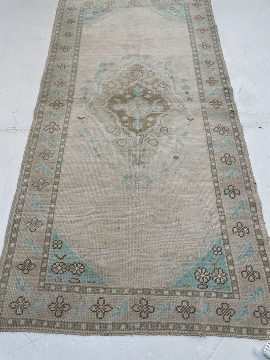 Hand-Knotted Wool Runner Turkish Oushak 3' x 6'