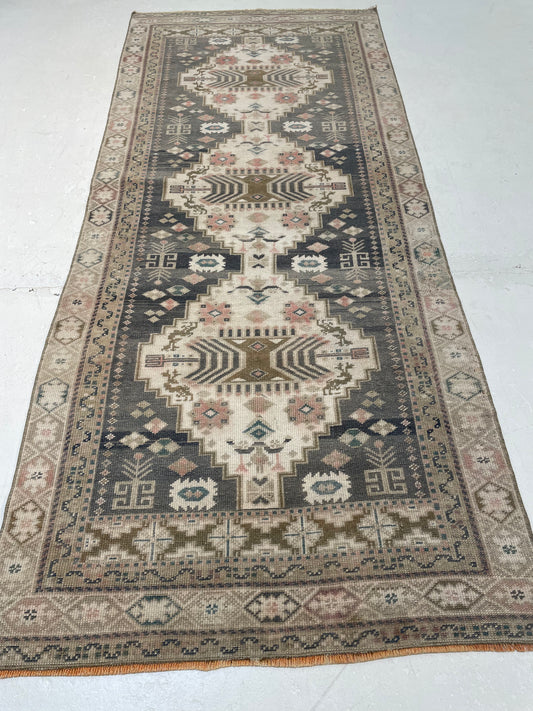 Hand-Knotted Wool Runner Turkish Oushak 3' x 7'1"