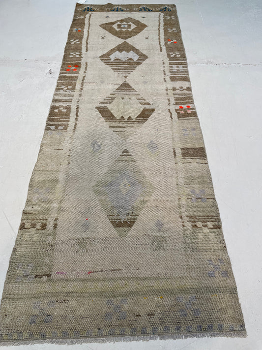 Hand-Knotted Wool Runner Turkish Oushak 2'10" x 8'4"