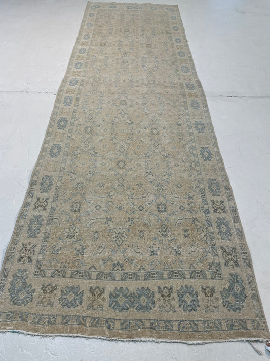 Hand-Knotted Wool Runner Turkish Oushak 3' x 9'11"