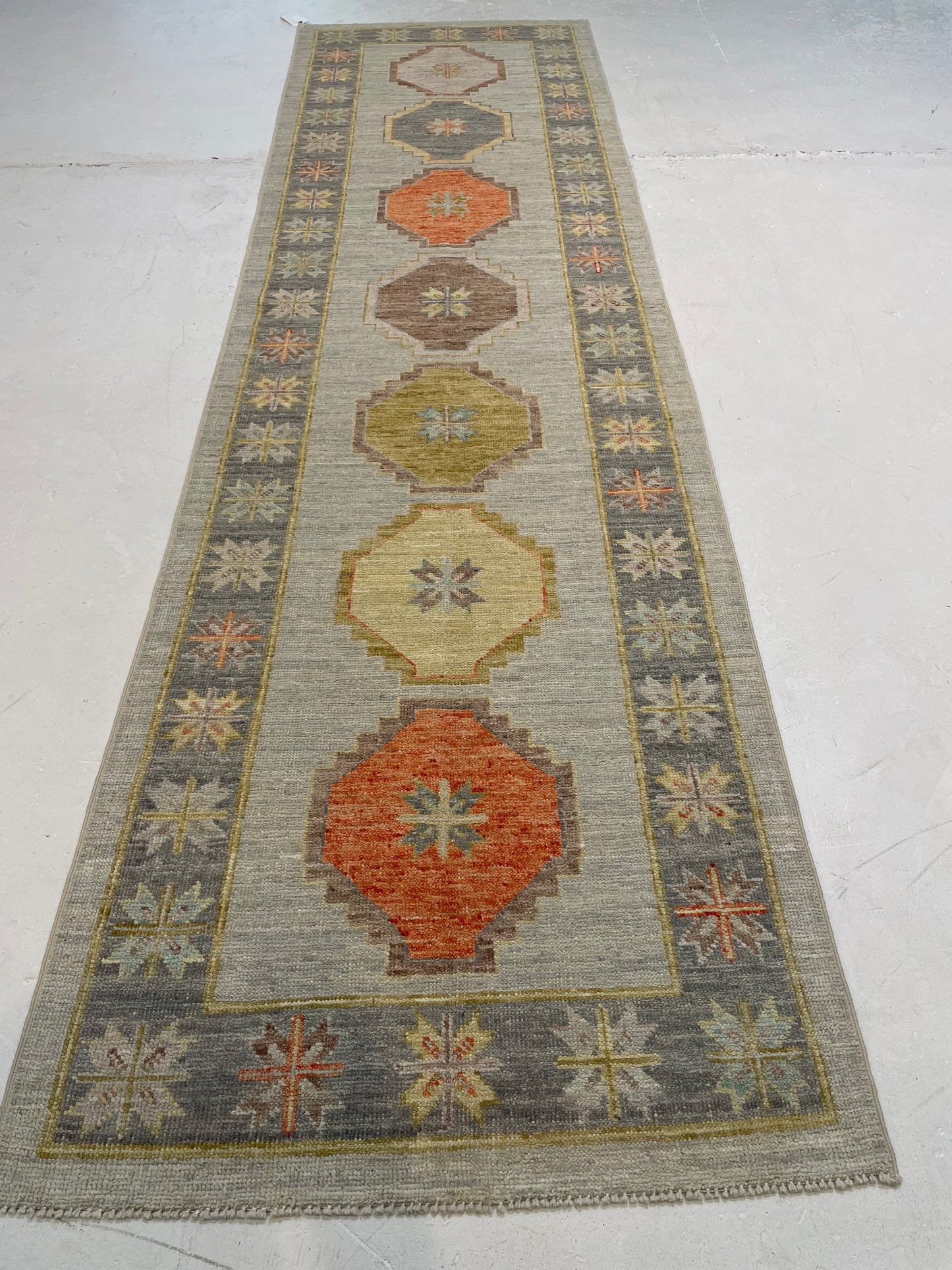 Hand-Knotted Wool Runner Turkish Oushak 2'9" x 9'11"