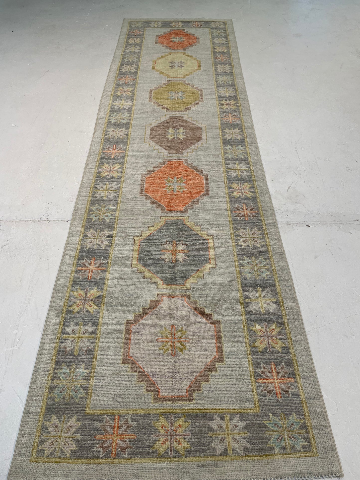 Hand-Knotted Wool Runner Turkish Oushak 2'9" x 9'11"