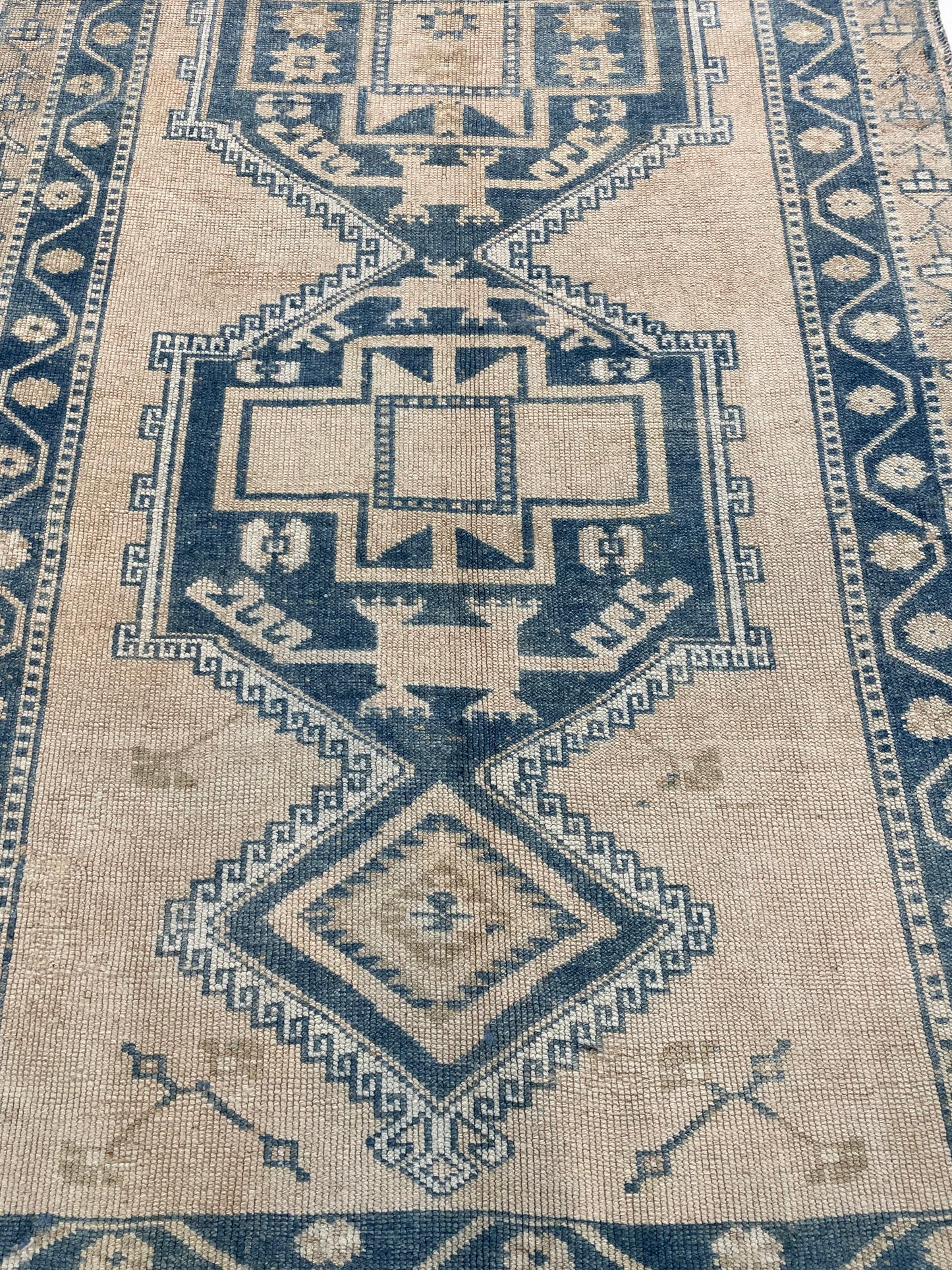 Hand-Knotted Wool Runner Turkish Oushak 4'2" x 10'6"