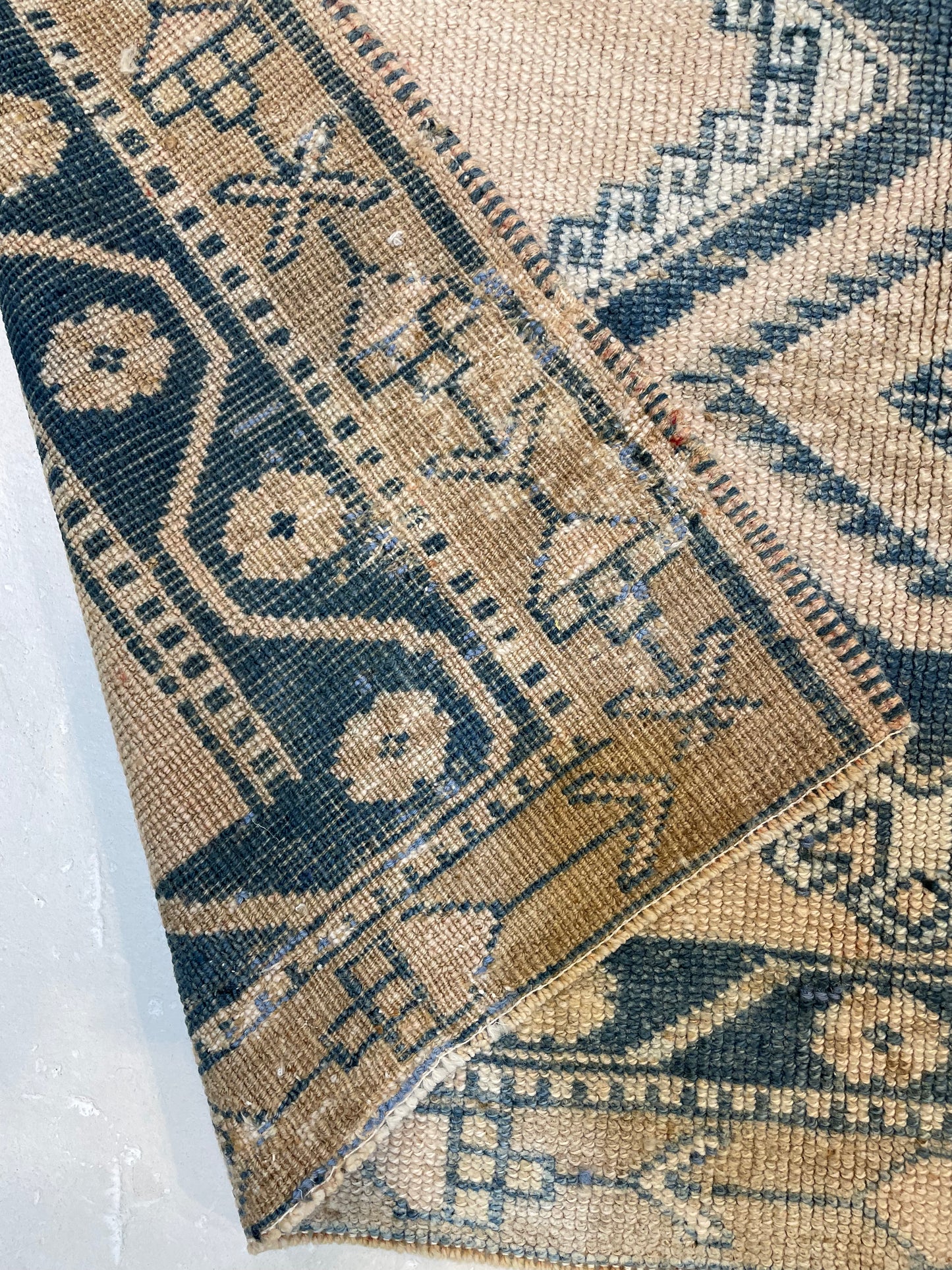 Hand-Knotted Wool Runner Turkish Oushak 4'2" x 10'6"