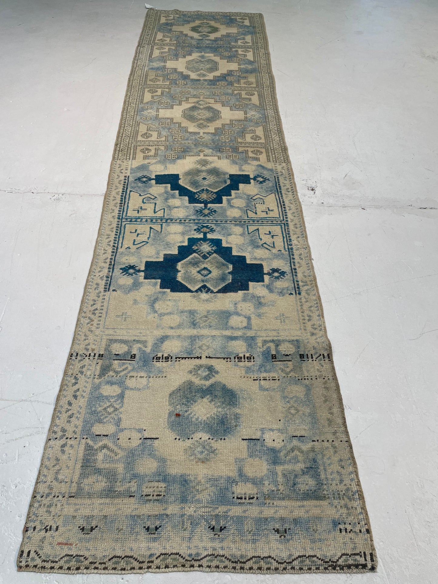 Hand-Knotted Wool Runner Turkish Oushak 2'9" x 11'4"