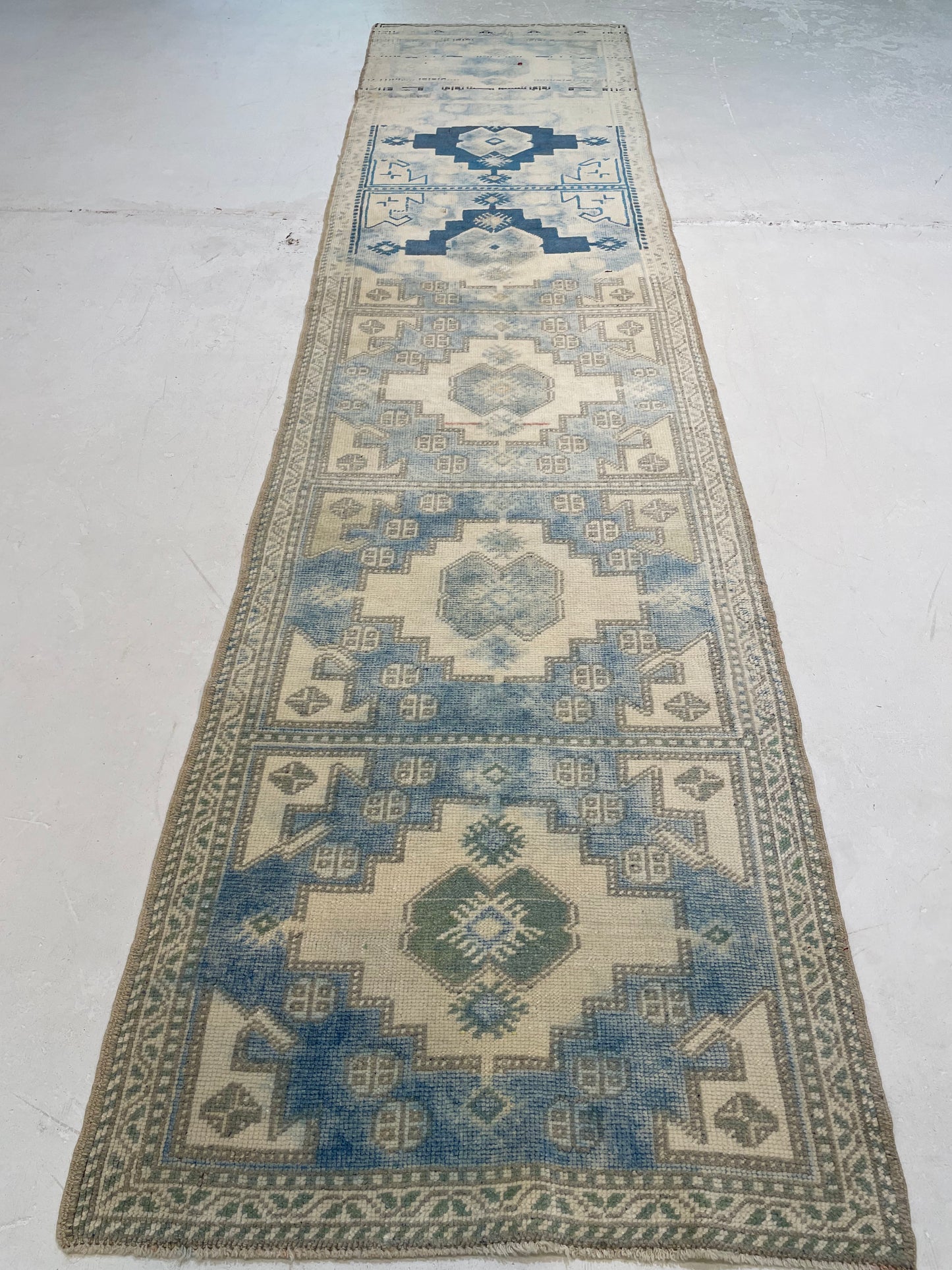 Hand-Knotted Wool Runner Turkish Oushak 2'9" x 11'4"