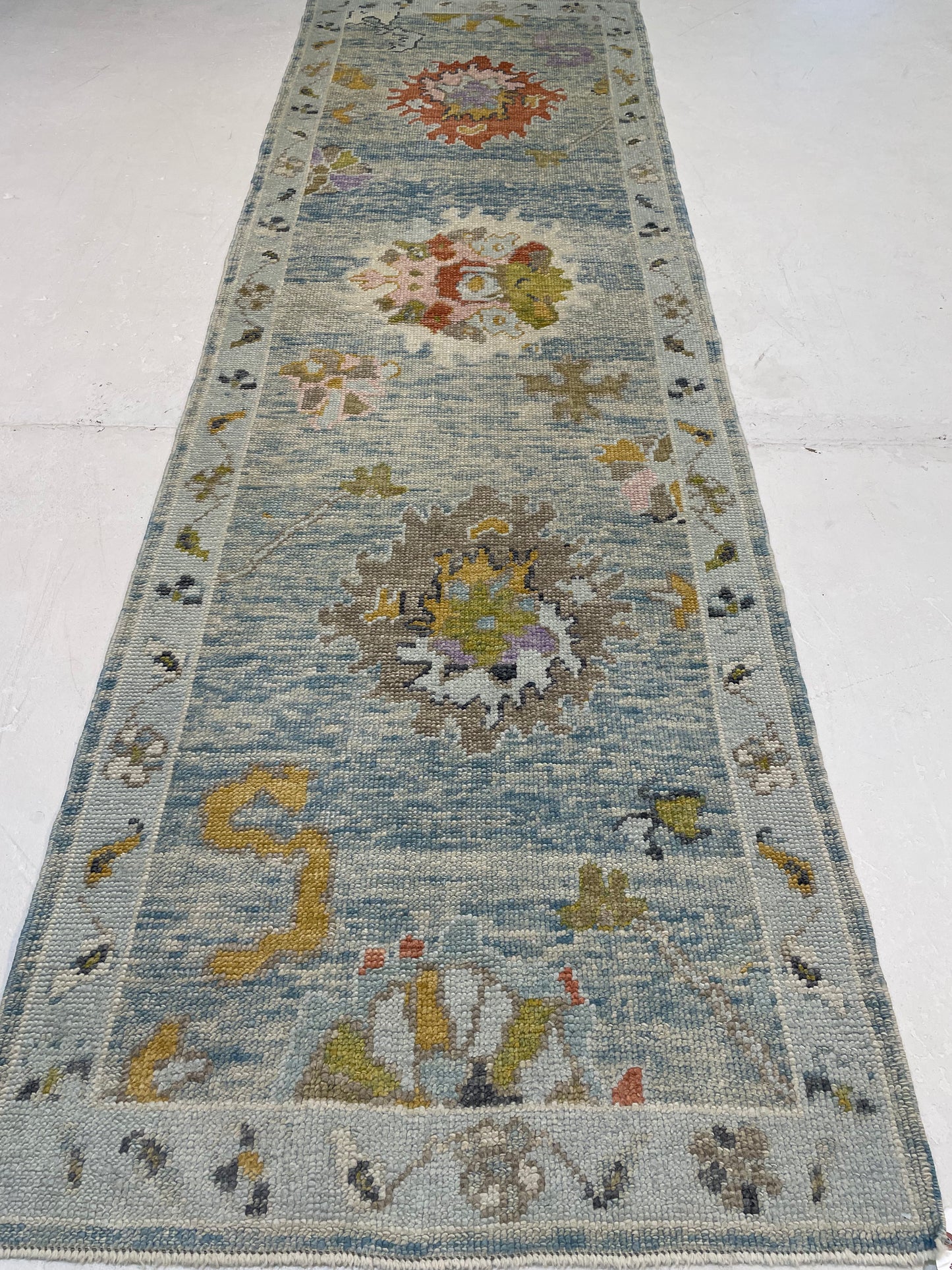 Hand-Knotted Wool Runner Turkish Oushak 2'9" x 9'3"