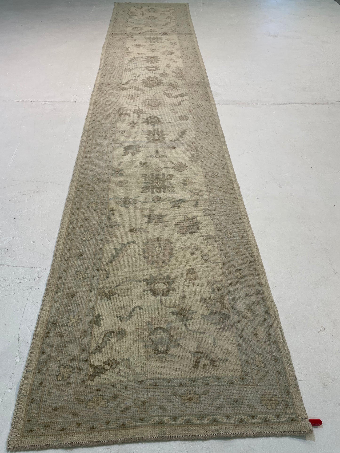 Hand-Knotted Wool Runner Turkish Oushak 3' x 16'