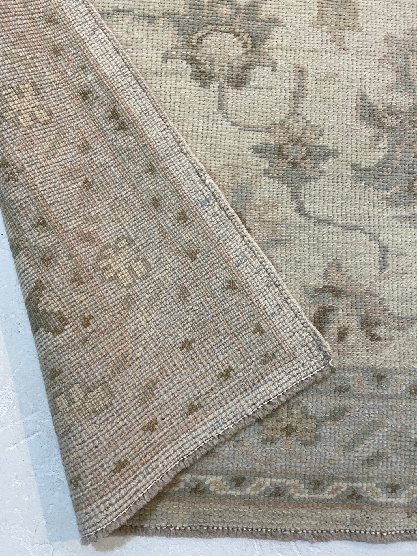 Hand-Knotted Wool Runner Turkish Oushak 3' x 16'