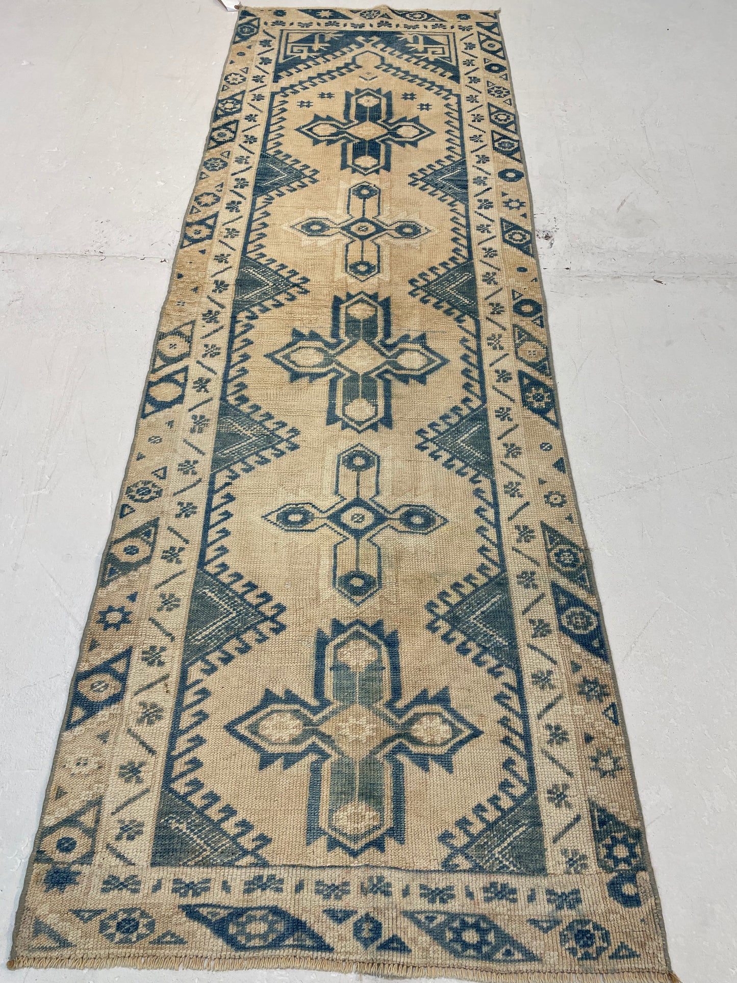 Hand-Knotted Wool Runner Turkish Oushak 2'3" x 7'