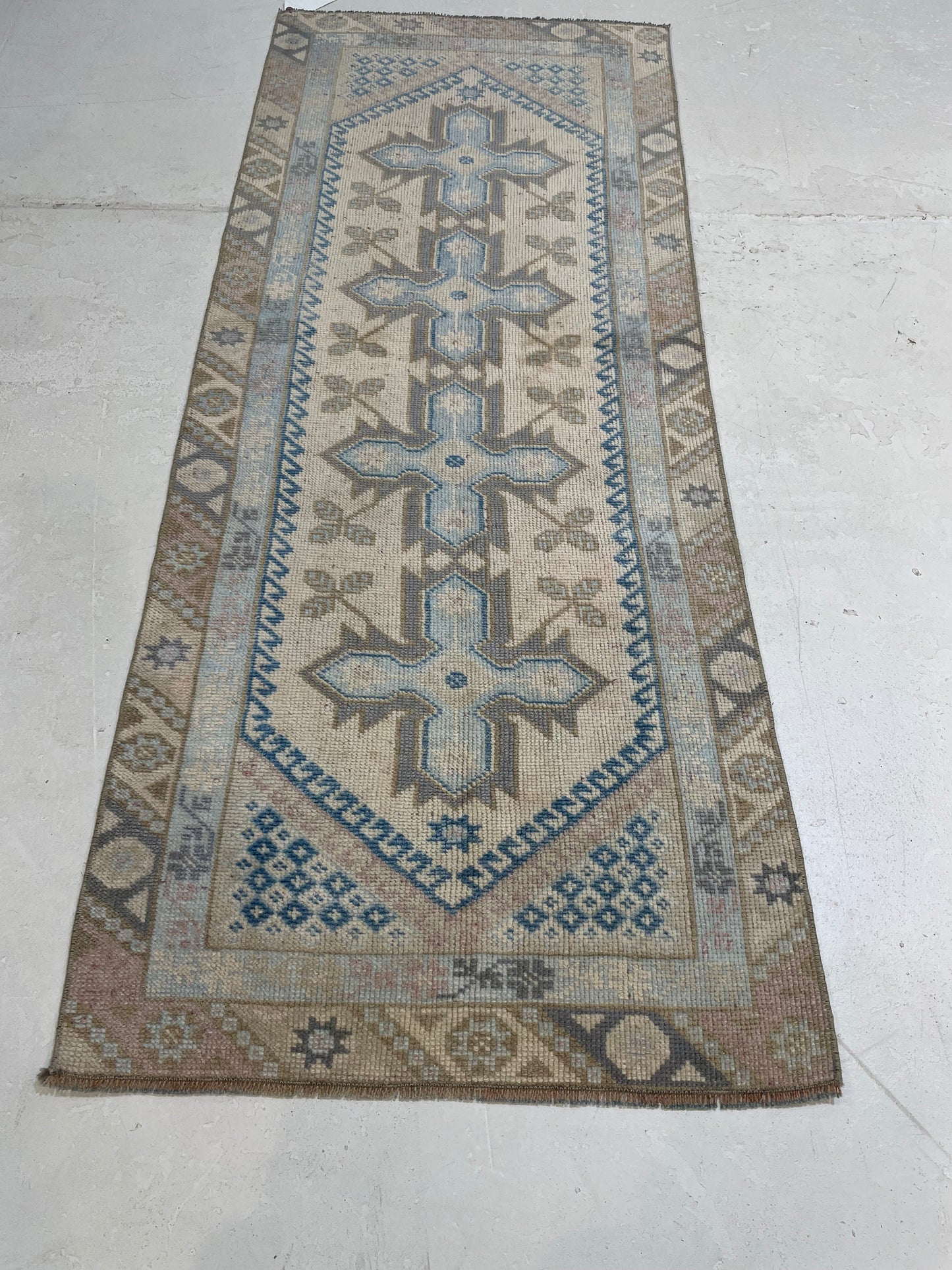 Hand-Knotted Wool Runner Turkish Oushak 2'3" x 5'9"