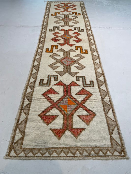 Hand-Knotted Wool Runner Turkish Oushak 3'1" x 12'2"