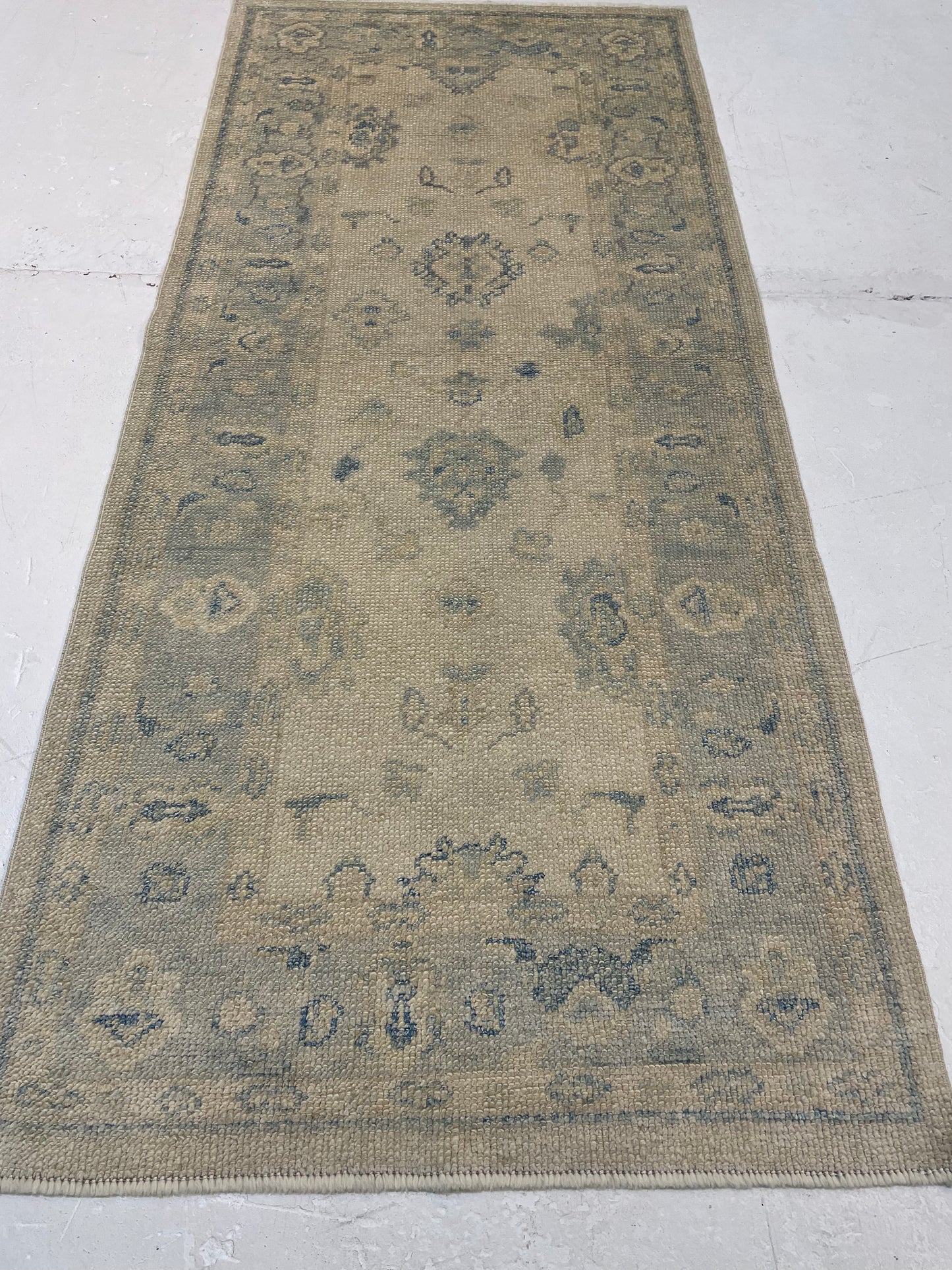 Hand-Knotted Wool Runner Turkish Oushak 3' x 6'8"