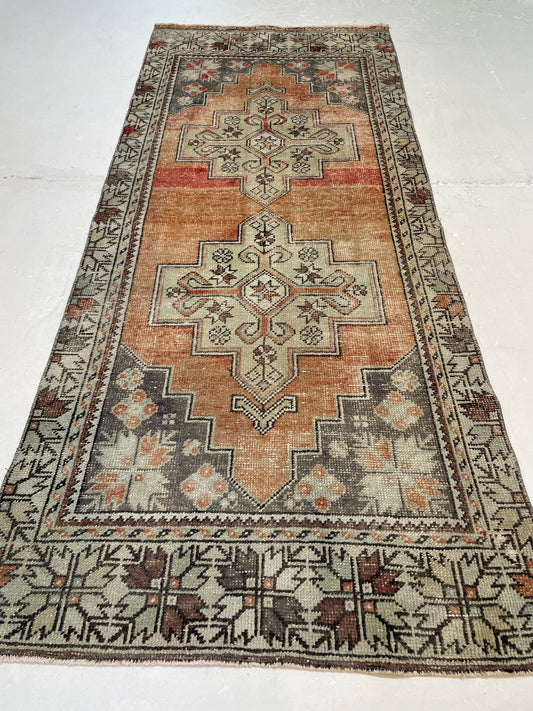 Hand-Knotted Wool Runner Turkish Oushak 3'5" x 7'9"