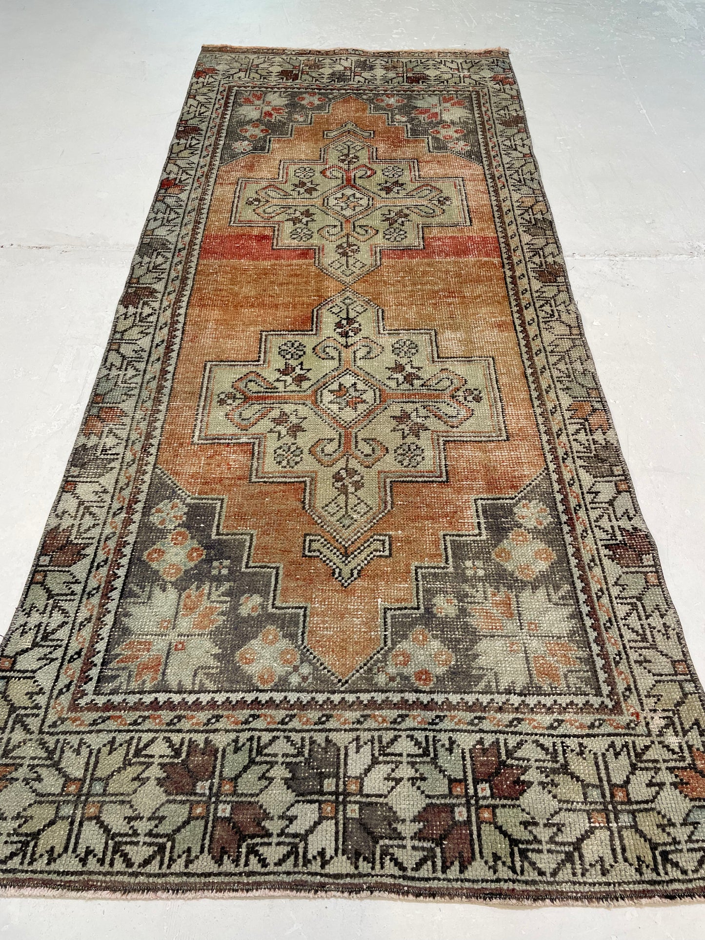 Hand-Knotted Wool Runner Turkish Oushak 3'5" x 7'9"