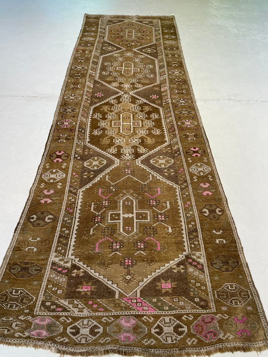 Hand-Knotted Wool Runner Turkish Oushak 3'6" x 11'4"