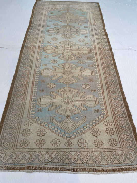 Hand-Knotted Wool Runner Turkish Oushak 3'7" x 8'2"