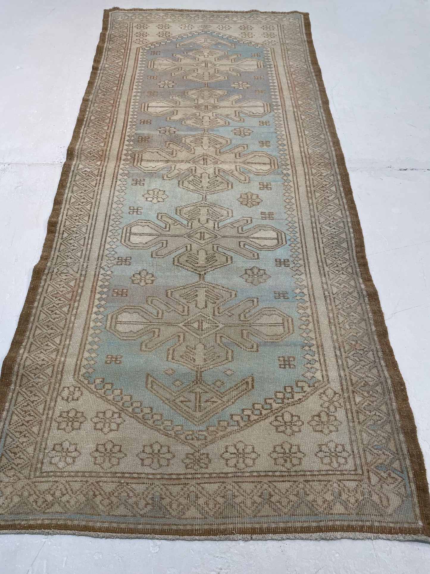 Hand-Knotted Wool Runner Turkish Oushak 3'7" x 8'2"