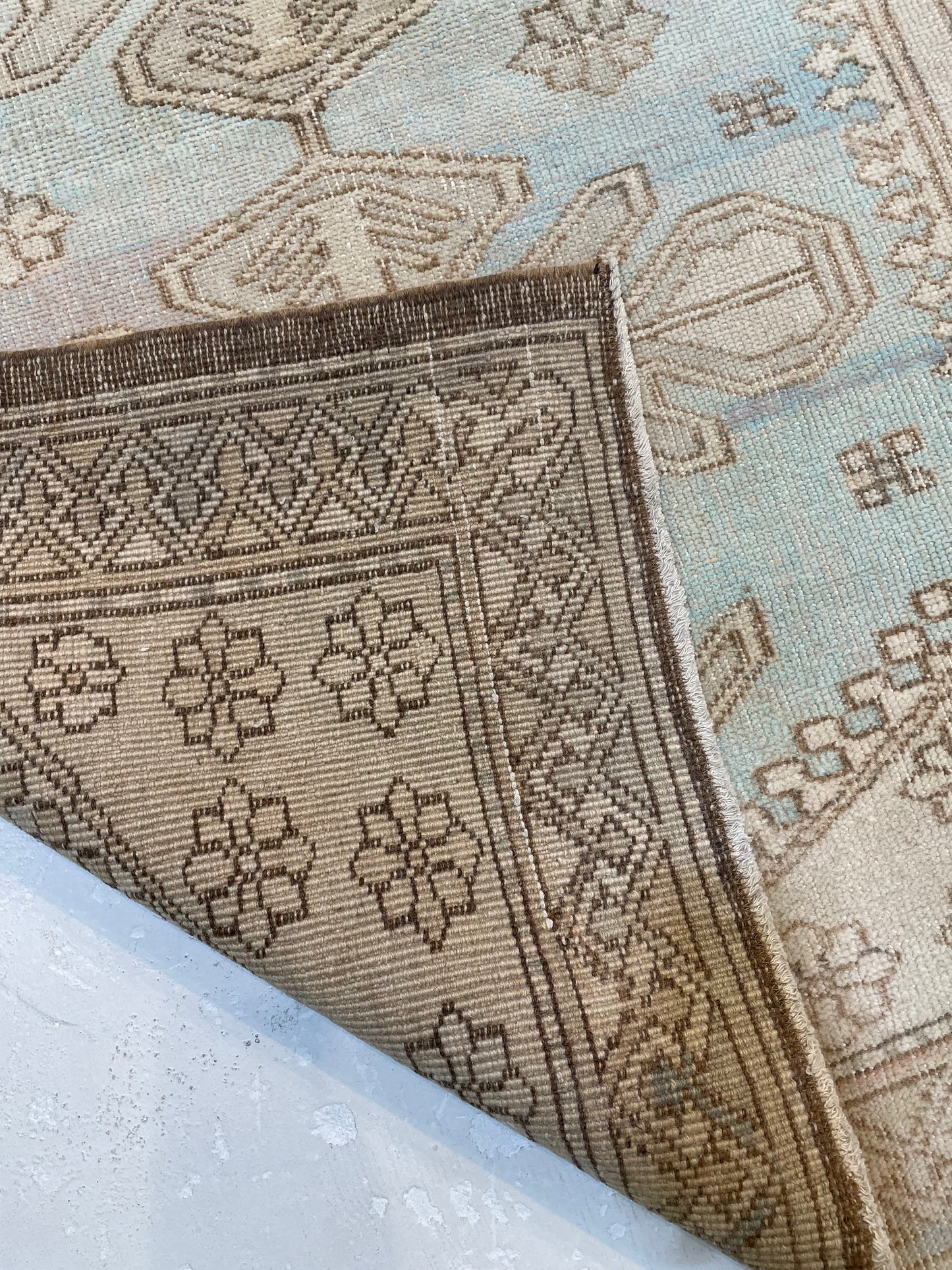Hand-Knotted Wool Runner Turkish Oushak 3'7" x 8'2"