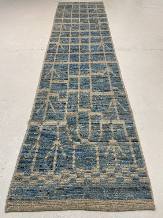 Hand-Knotted Wool Runner Turkish Oushak 2'11" x 11'10"