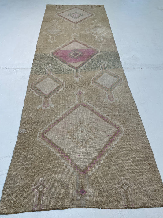 Hand-Knotted Wool Runner Turkish Oushak 3'1" x 9'7"
