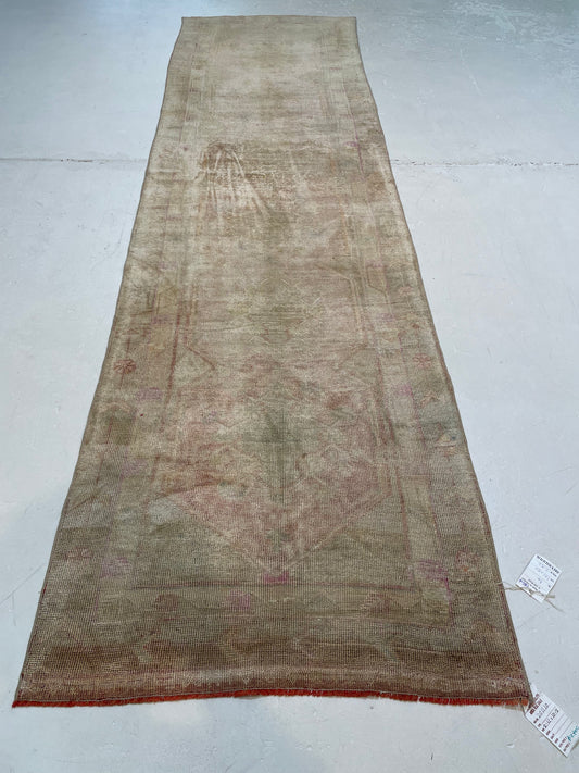 Hand-Knotted Wool Runner Turkish Oushak 2'11" x 10'8"