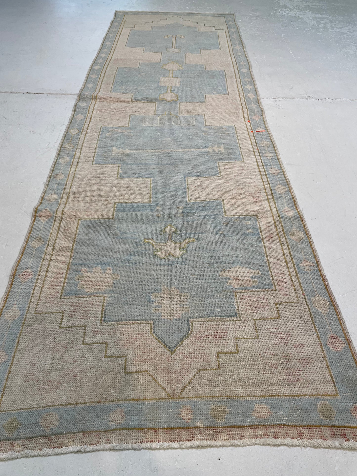Hand-Knotted Wool Runner Turkish Oushak 3'5" x 11'1"