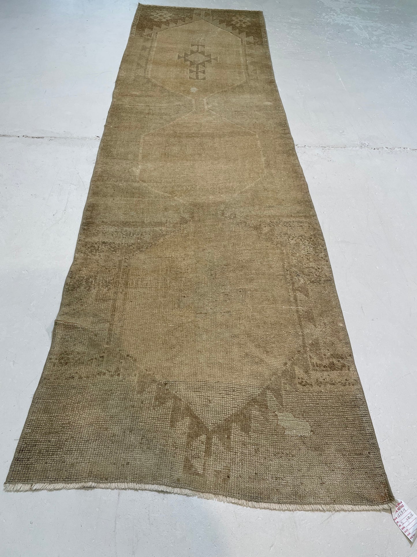Hand-Knotted Wool Runner Turkish Oushak 3' x 10'8"
