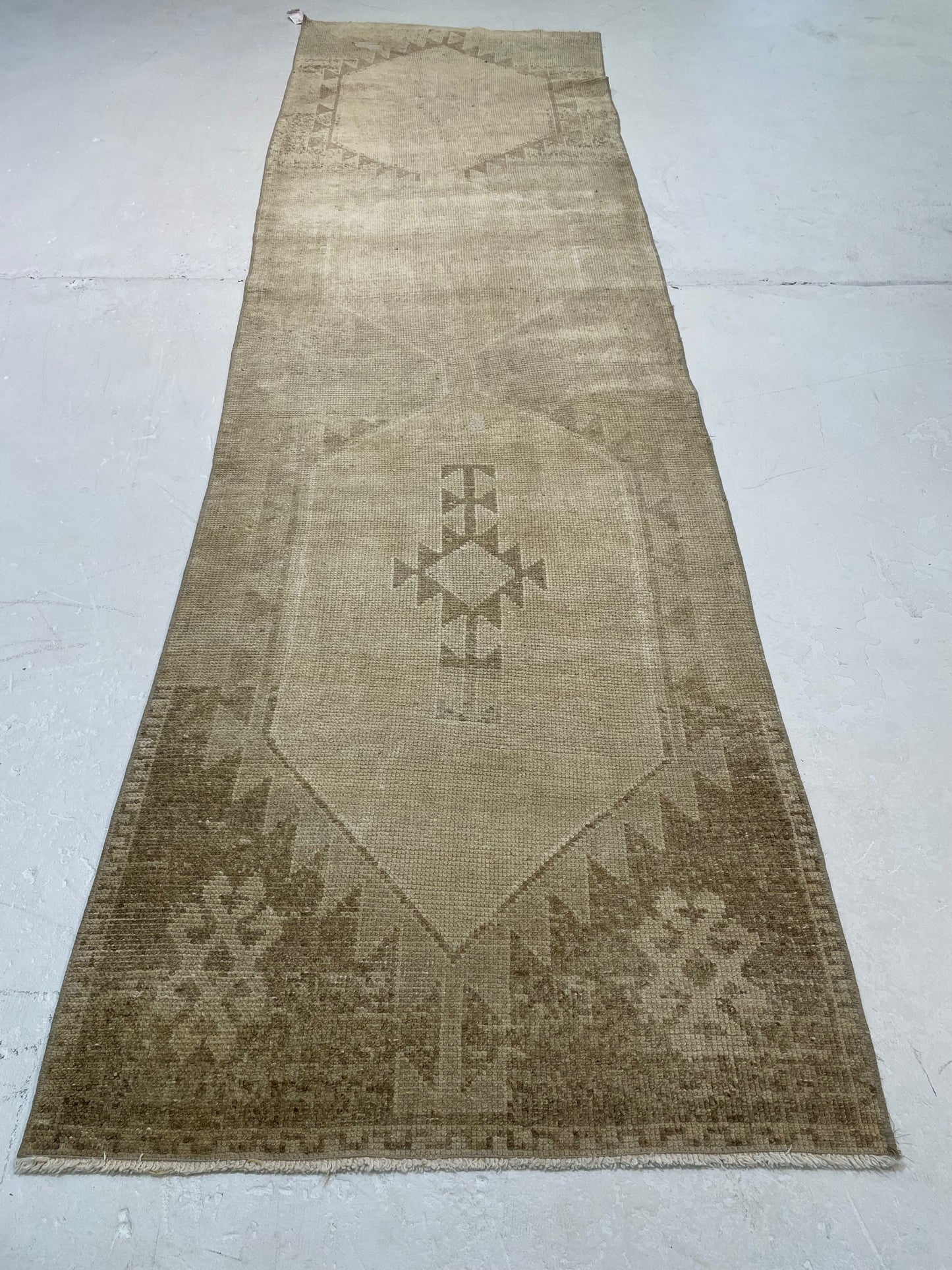 Hand-Knotted Wool Runner Turkish Oushak 3' x 10'8"
