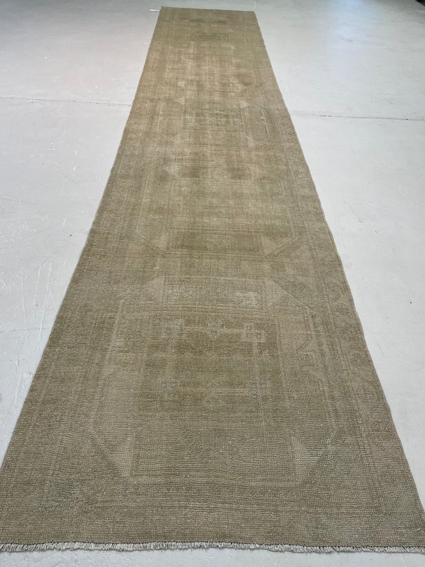 Hand-Knotted Wool Runner Turkish Oushak 2'9" x 14'2"