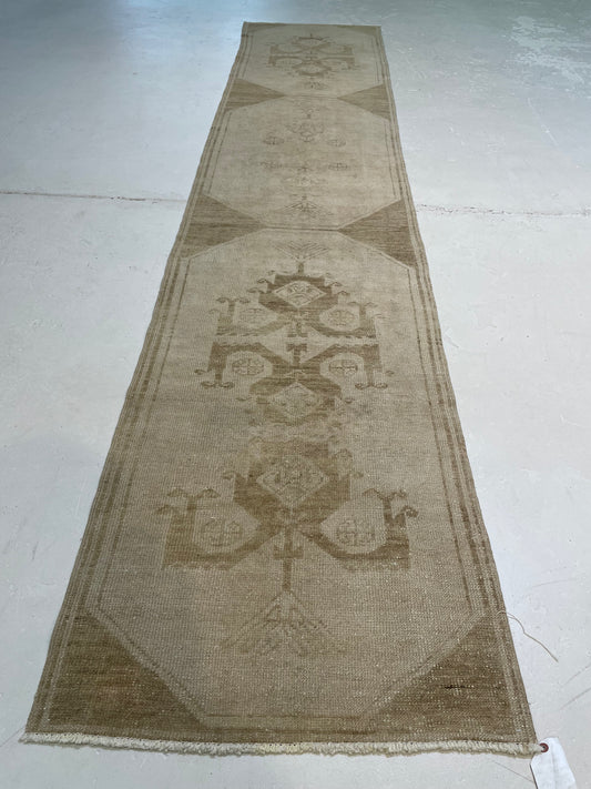 Hand-Knotted Wool Runner Turkish Oushak 2'7" x 12'6"