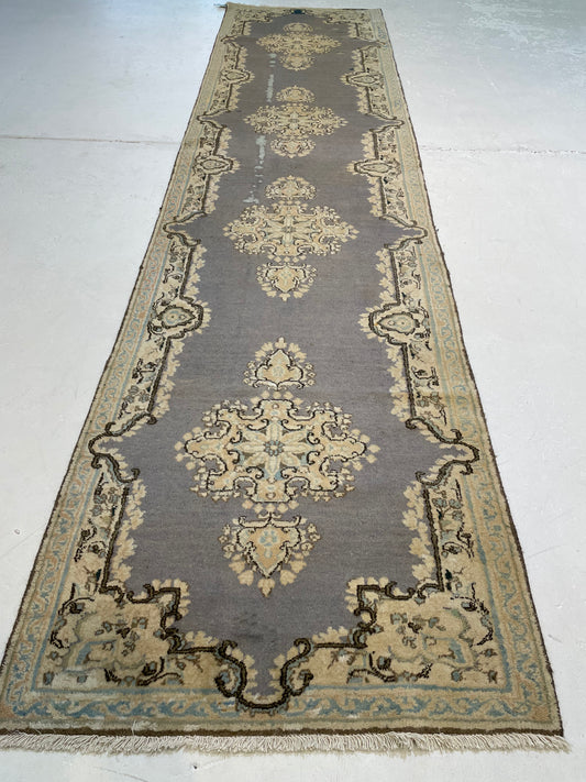 Hand-Knotted Wool Runner Turkish Oushak 3'1" x 12'11"