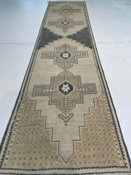 Hand-Knotted Wool Runner Turkish Oushak 2'10" x 11'8"