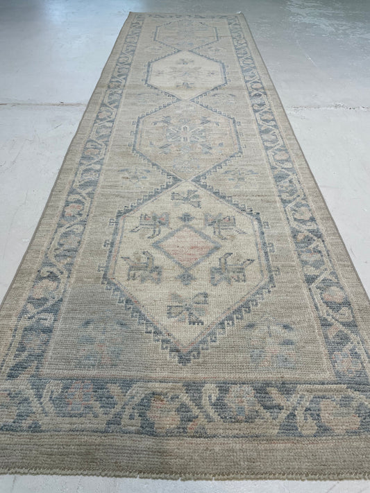 Hand-Knotted Wool Runner Pakistan Oushak 2'10" x 10'8"