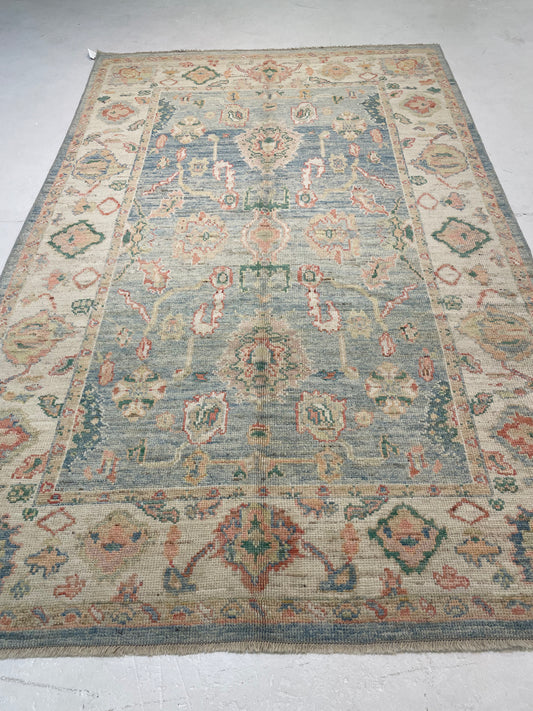 Hand-Knotted Wool Area Rug Turkish Oushak 6' x 9'5"