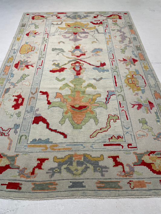 Hand-Knotted Wool Area Rug Turkish Oushak 6'1" x 9'9"
