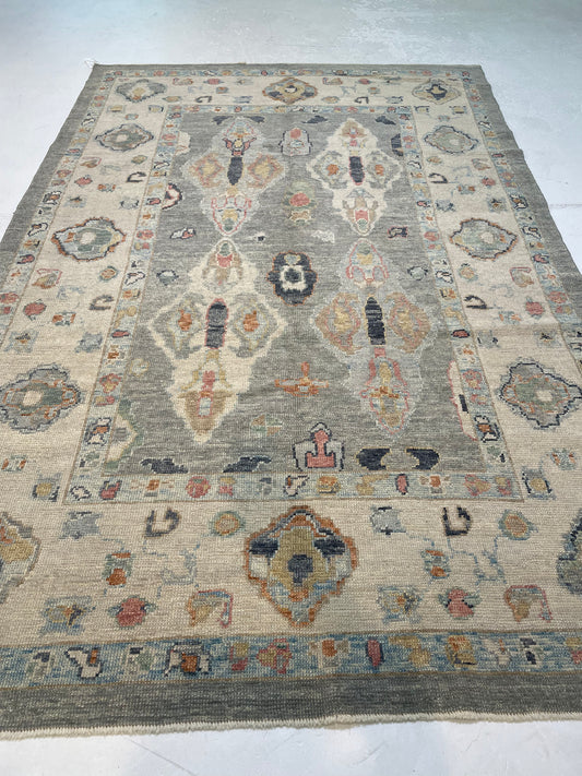 Hand-Knotted Wool Area Rug Turkish Oushak 6'4" x 9'6"