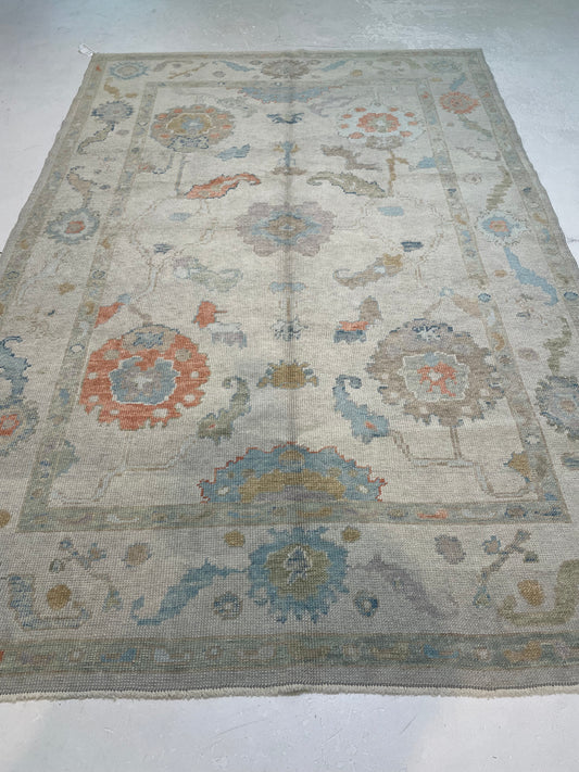 Hand-Knotted Wool Area Rug Turkish Oushak 6'1" x 9'2"