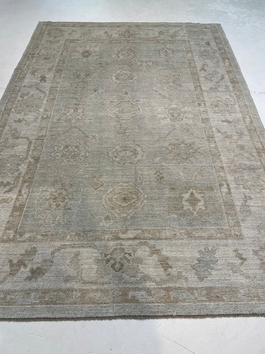 Hand-Knotted Wool Area Rug Turkish Oushak 6'3" x 9'1"