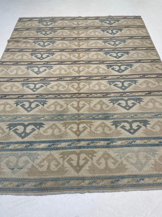 Hand-Knotted Wool Area Rug Turkish Oushak 6'1" x 7'9"