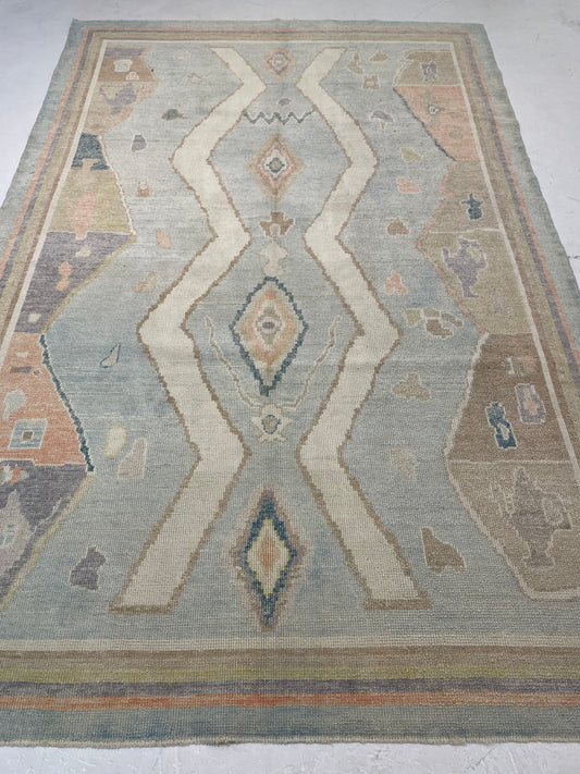 Hand-Knotted Wool Area Rug Turkish Oushak 6' x 9'2"