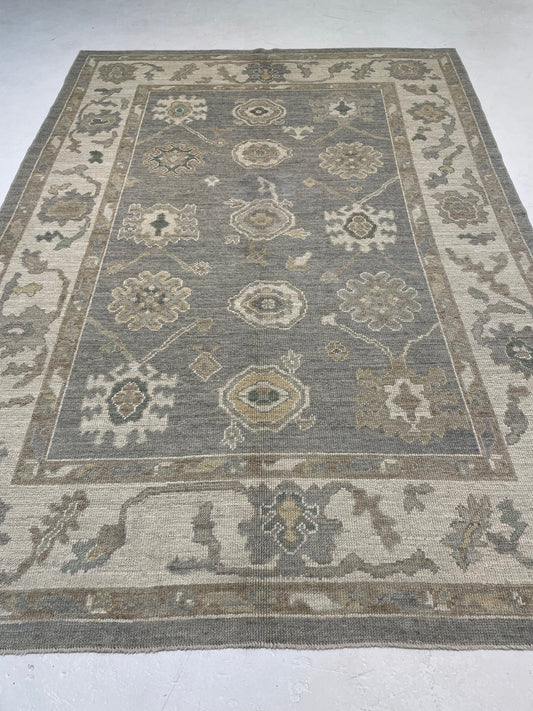 Hand-Knotted Wool Area Rug Turkish Oushak 6'6" x 9'2"