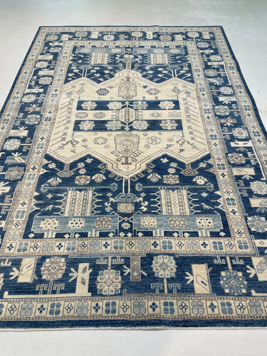 Hand-Knotted Wool Area Rug Turkish Oushak 6'1" x 8'11"