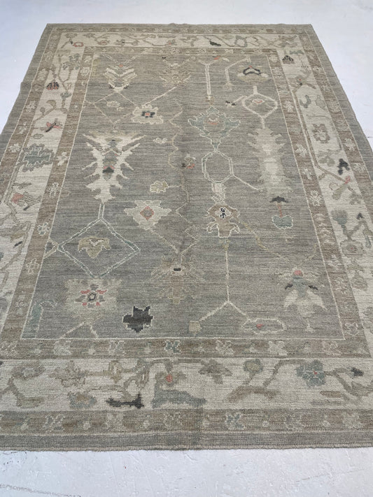 Hand-Knotted Wool Area Rug Turkish Oushak 6'1" x 8'7"