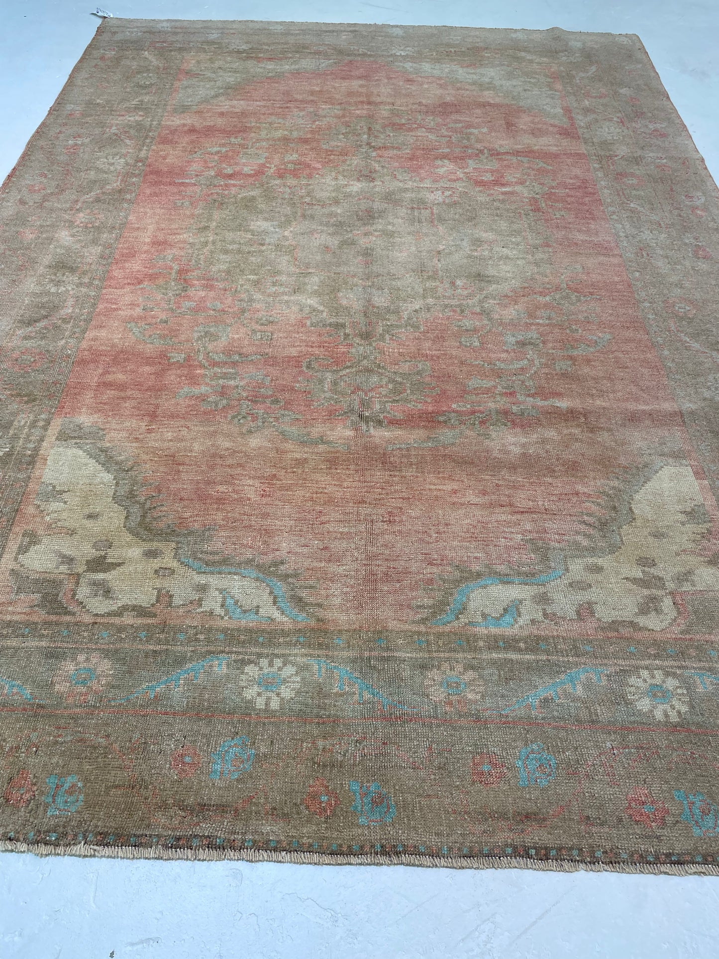 Hand-Knotted Wool Area Rug Turkish Oushak 6'8" x 9'5"